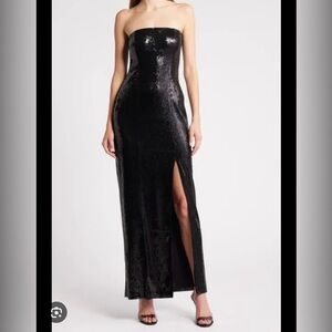 Chelsea28 Black sequin Strapless Dress with slit